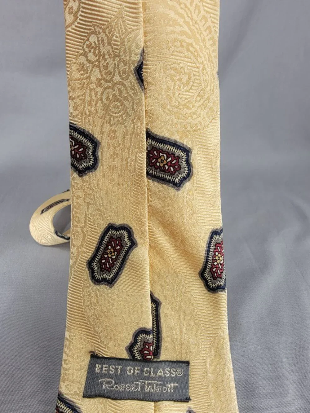 Vtg Robert Talbott Best of Class Silk Necktie Tie Mens Yellow Red Geometric USA